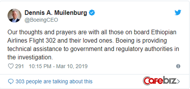 CEO hãng Boeing lần đầu chia sẻ thông tin sau thảm họa của Ethiopian Airlines - Ảnh 1. CEO hãng Boeing lần đầu chia sẻ thông tin sau thảm họa của Ethiopian Airlines - Ảnh 1.